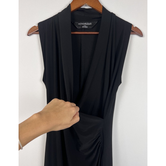 Norma Kamali Black Draped Surplice Midi Dress M Sleeveless Stretch Bodycon - Picture 6 of 11